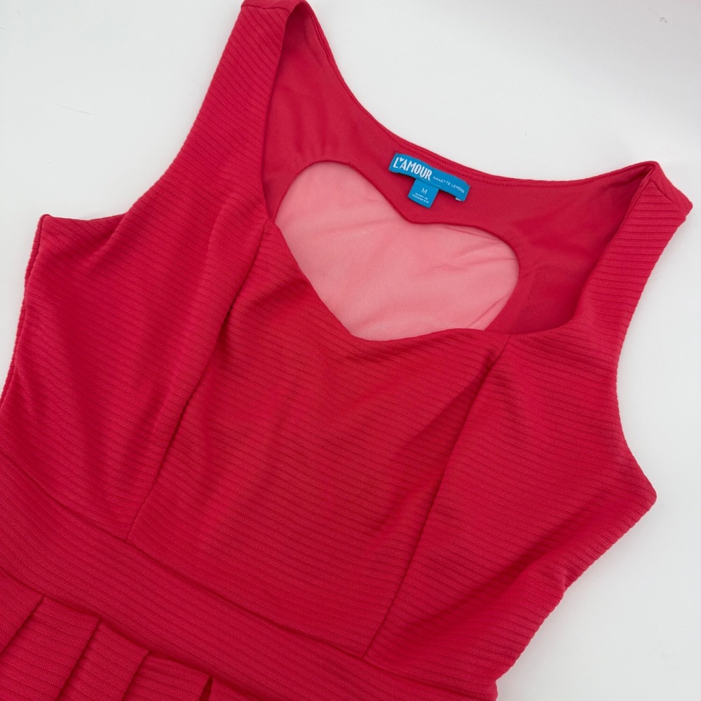 Nanette Lepore Red Textured Fit‎ Flare Dress Heart Cutout Red Women Medium